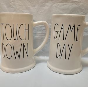 Rae Dunn TOUCH DOWN & GAME DAY Beer Mugs NWOT